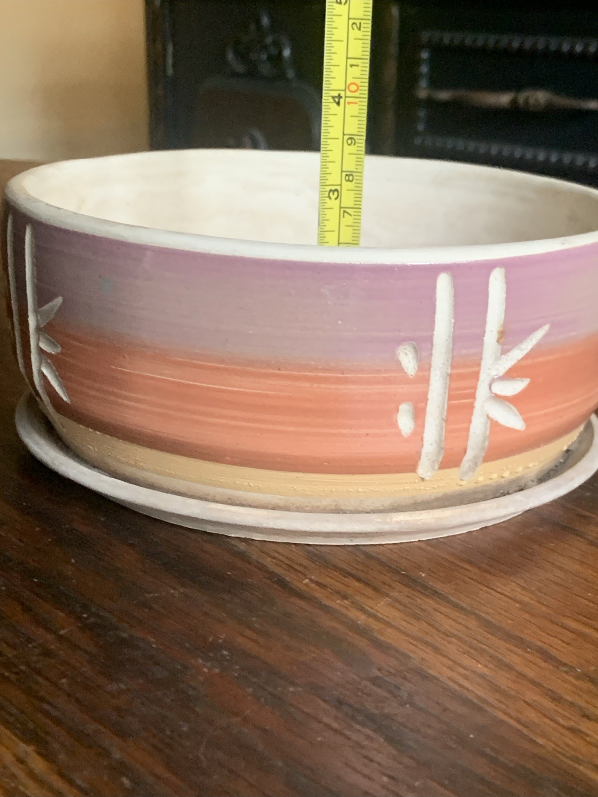 Vtg Handmade Superstition Stoneware Terra Cotta Southwest/ Asian Bamboo 7.25”W
