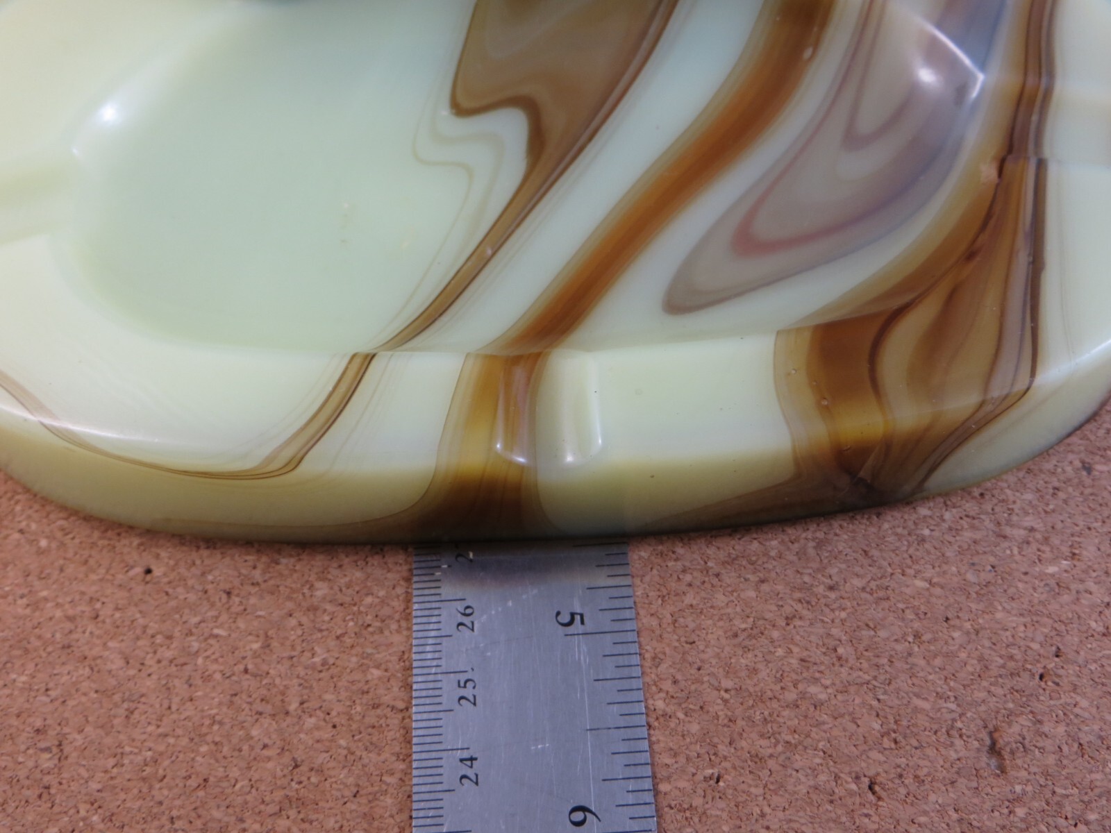 Antique Art Deco Gold Enamel Metal Lion Figurine Swirl Stripe Slag Glass Ashtray