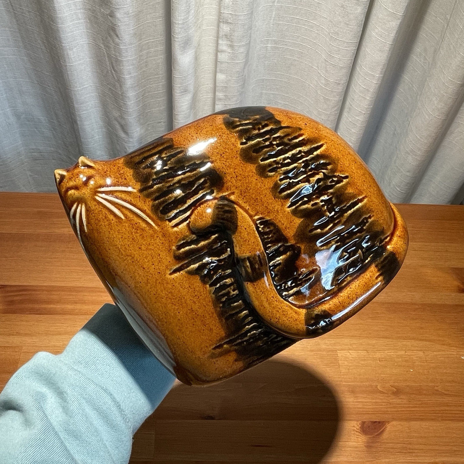 VTG 70’s Mid-Century English Ceramic Big Cat Small Head Brutalist Orange Pottery