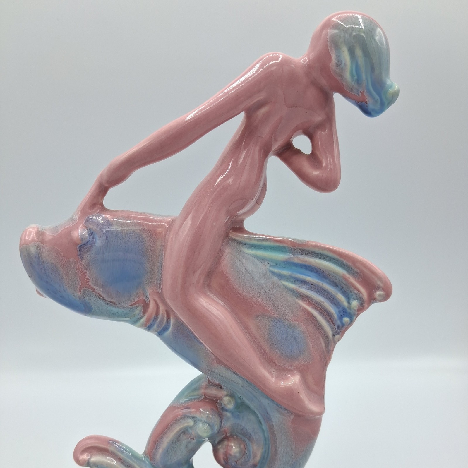 Royal Haeger Nude Astride Fish R-363 Mauve Agate Glaze Vintage Woman on Fish MCM