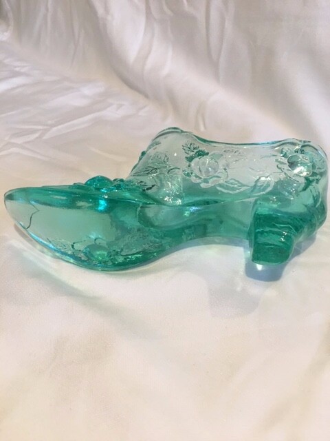 Vintage Fenton Cabbage Rose Light Green Slipper Shoe Victorian Signed Mint 