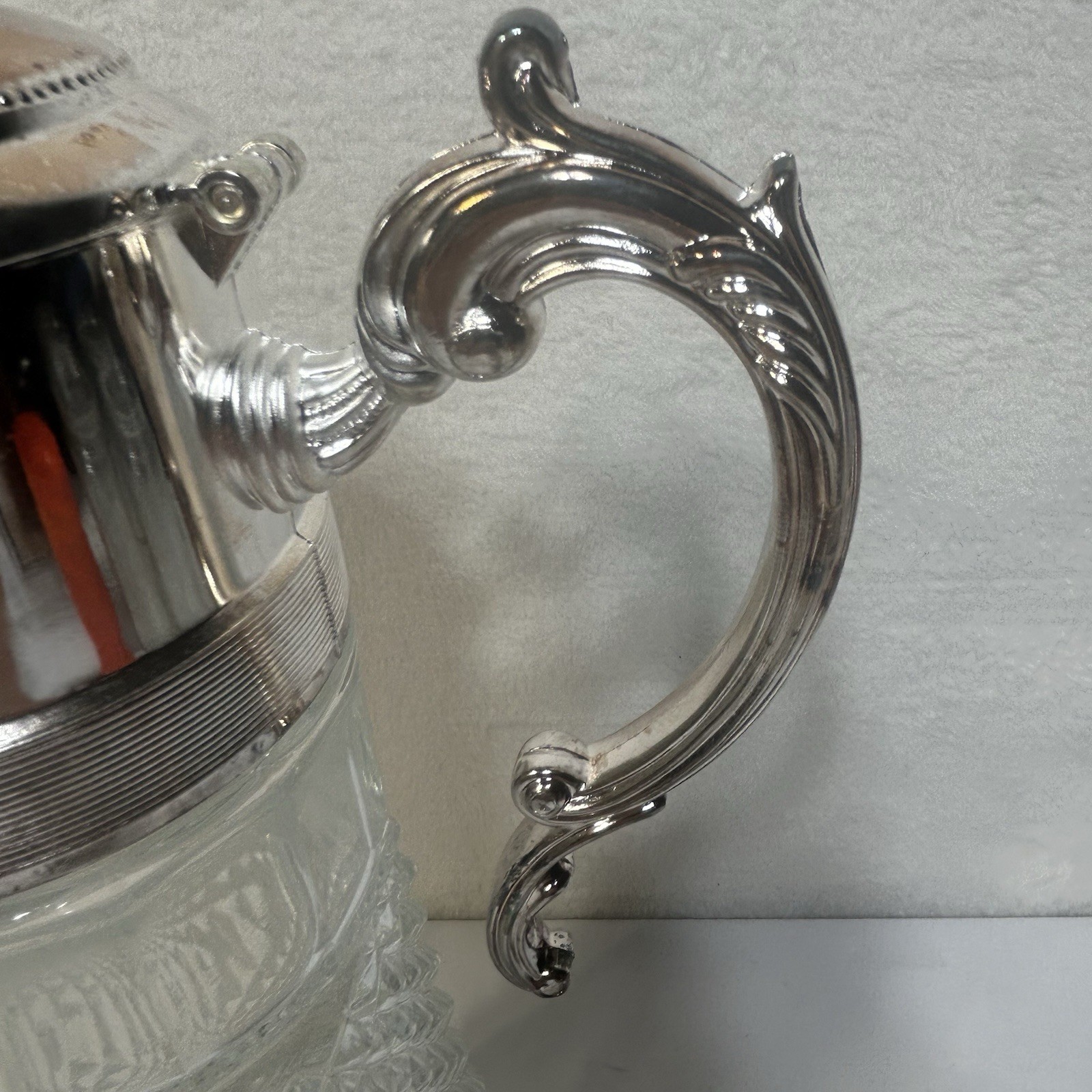 VTG Crystal & Silver-Plate Claret Bottle Pitcher Leonard Silver Mfg + Ice Tube