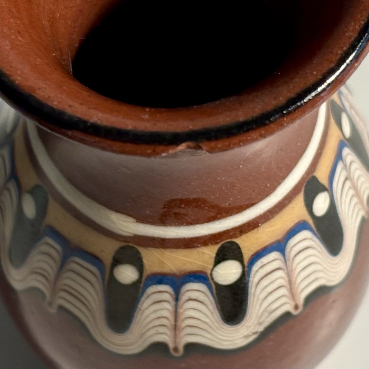 Vintage Bulgarian Troyan Redware Bud Vase Psychedelic Glaze Folk Art Pottery
