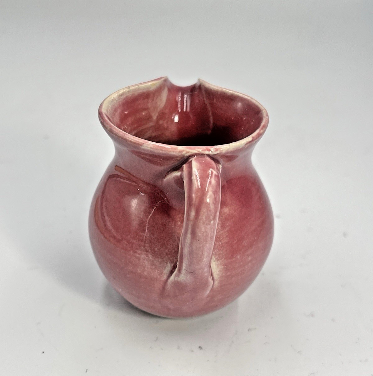 Signed W. J. Gordy Georgia Art Pottery Small Pink Pitcher 2.25″