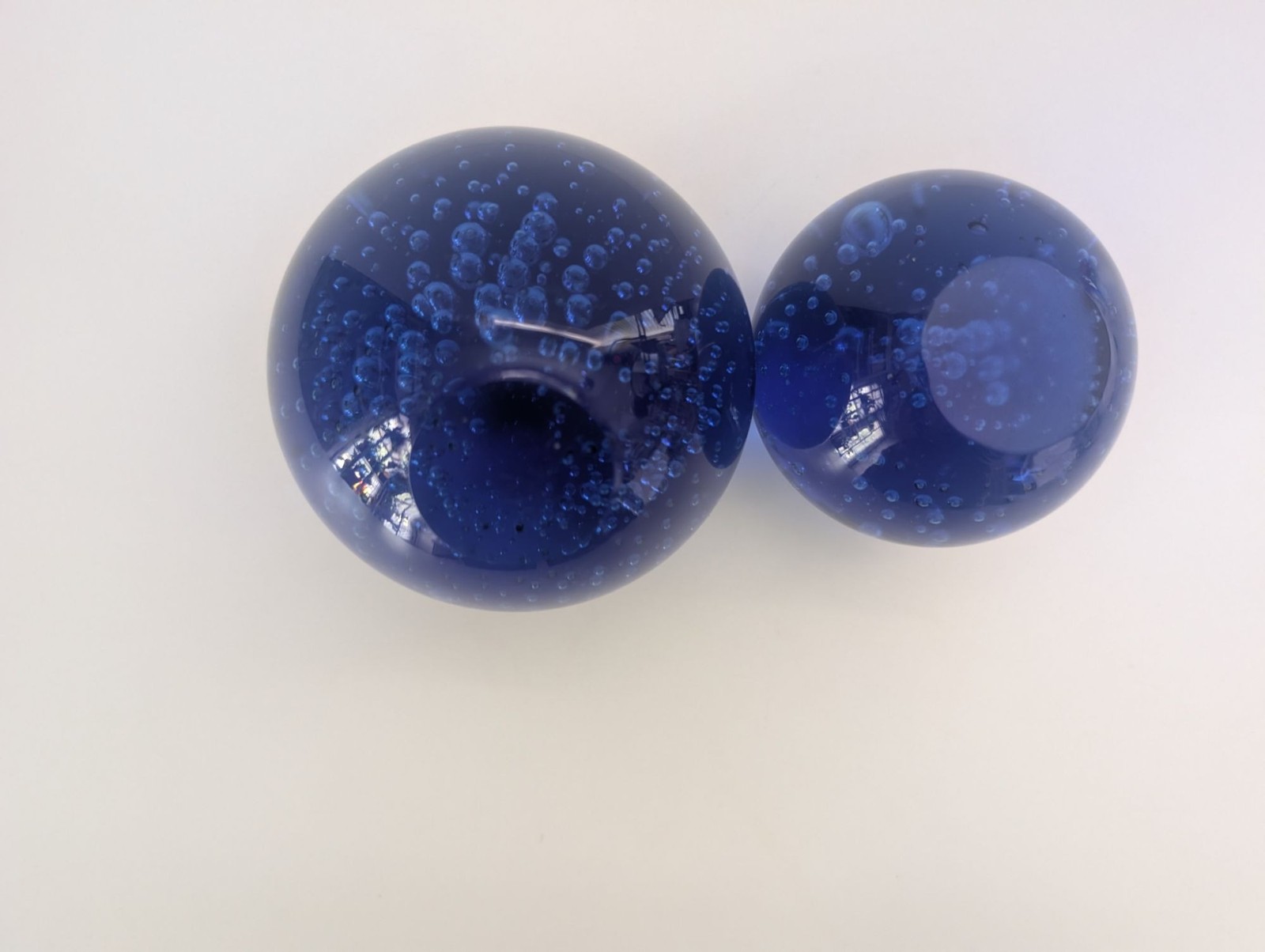 Handblown Blue Glass Bubble Orb Sphere Paperweights Set Of 2