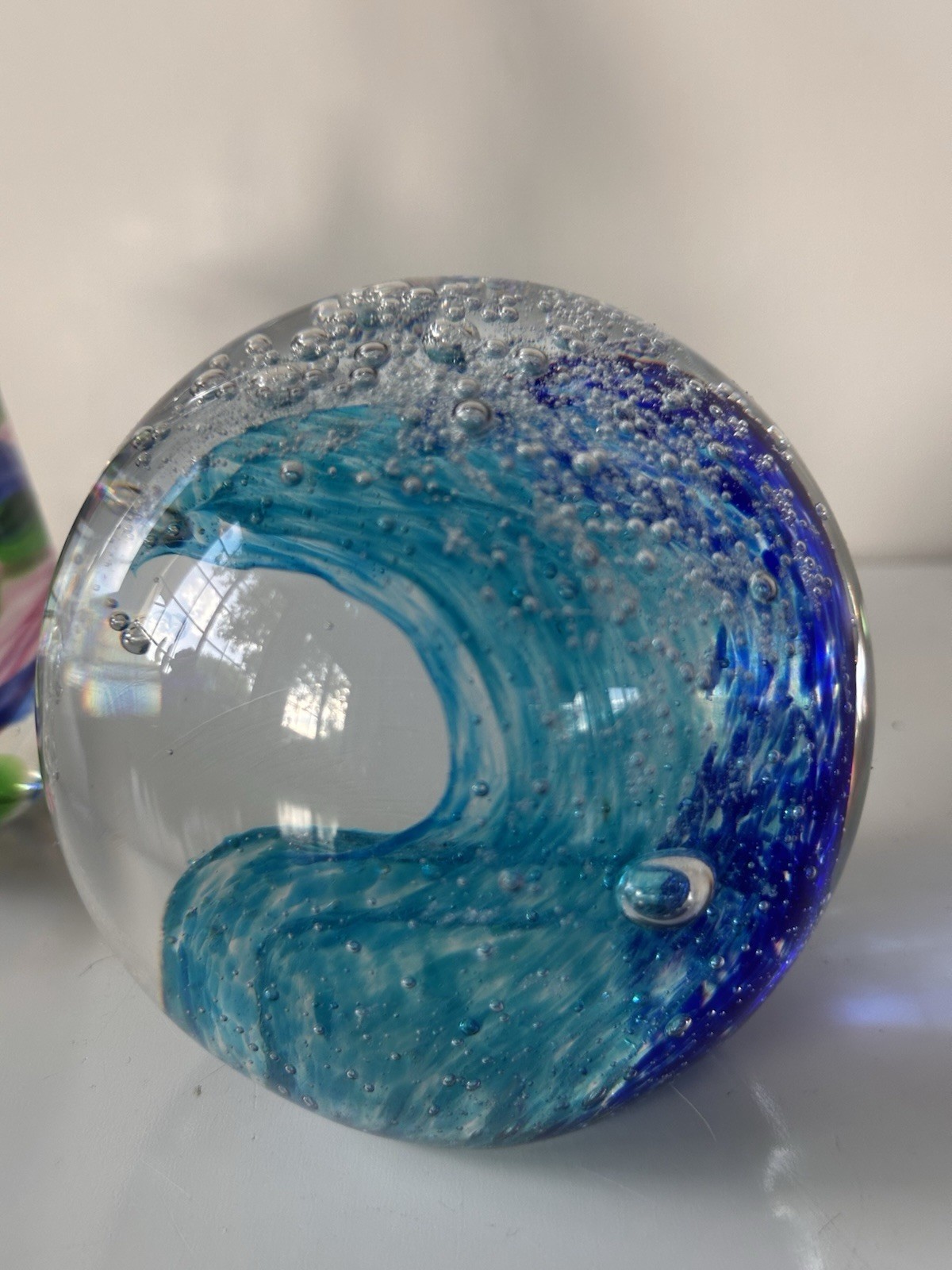 Vintage Art Glass Fish Figurine & Ocean Wave Paperweight Coastal Decor Se