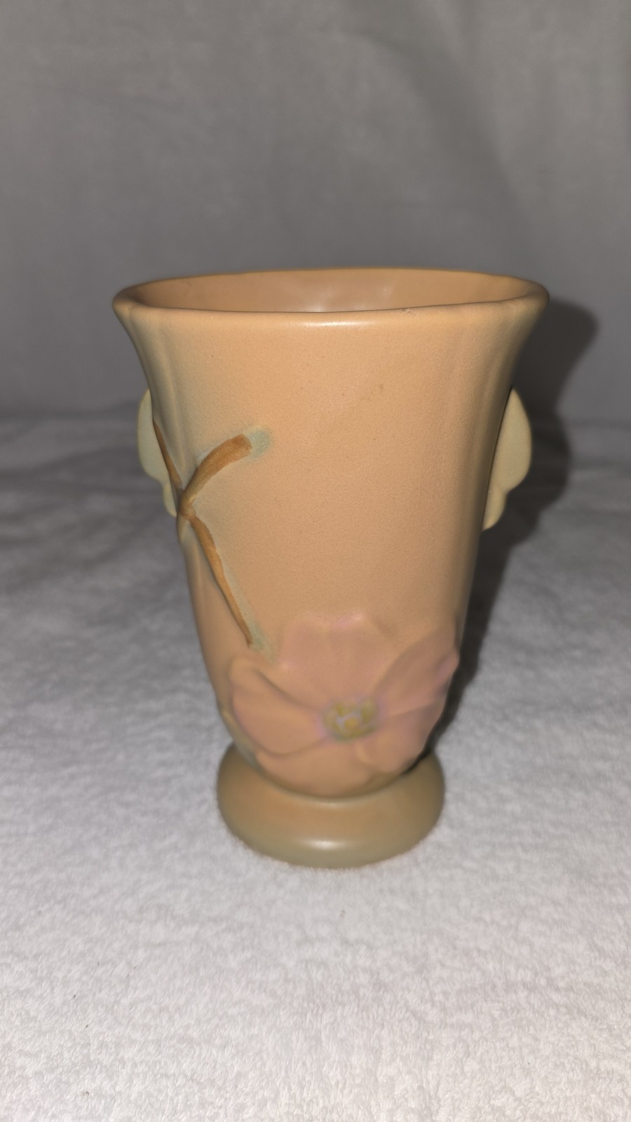 Weller Pottery Vase Dogwood Wild Rose Matte Glaze Pink Green Vintage Art Pottery