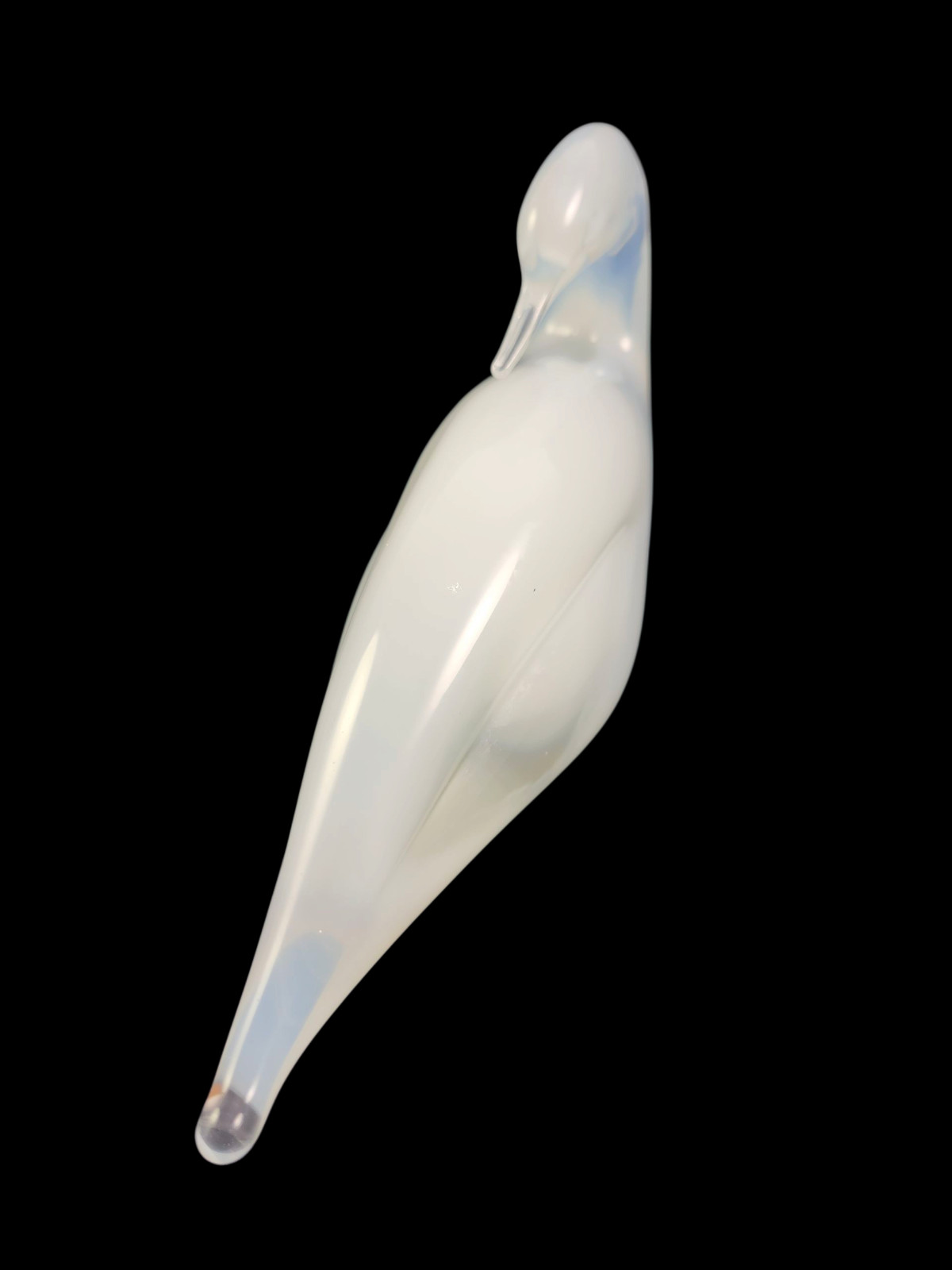 Vintage Opalescent Opal White Art Glass Duck Bird by Silvestri READ