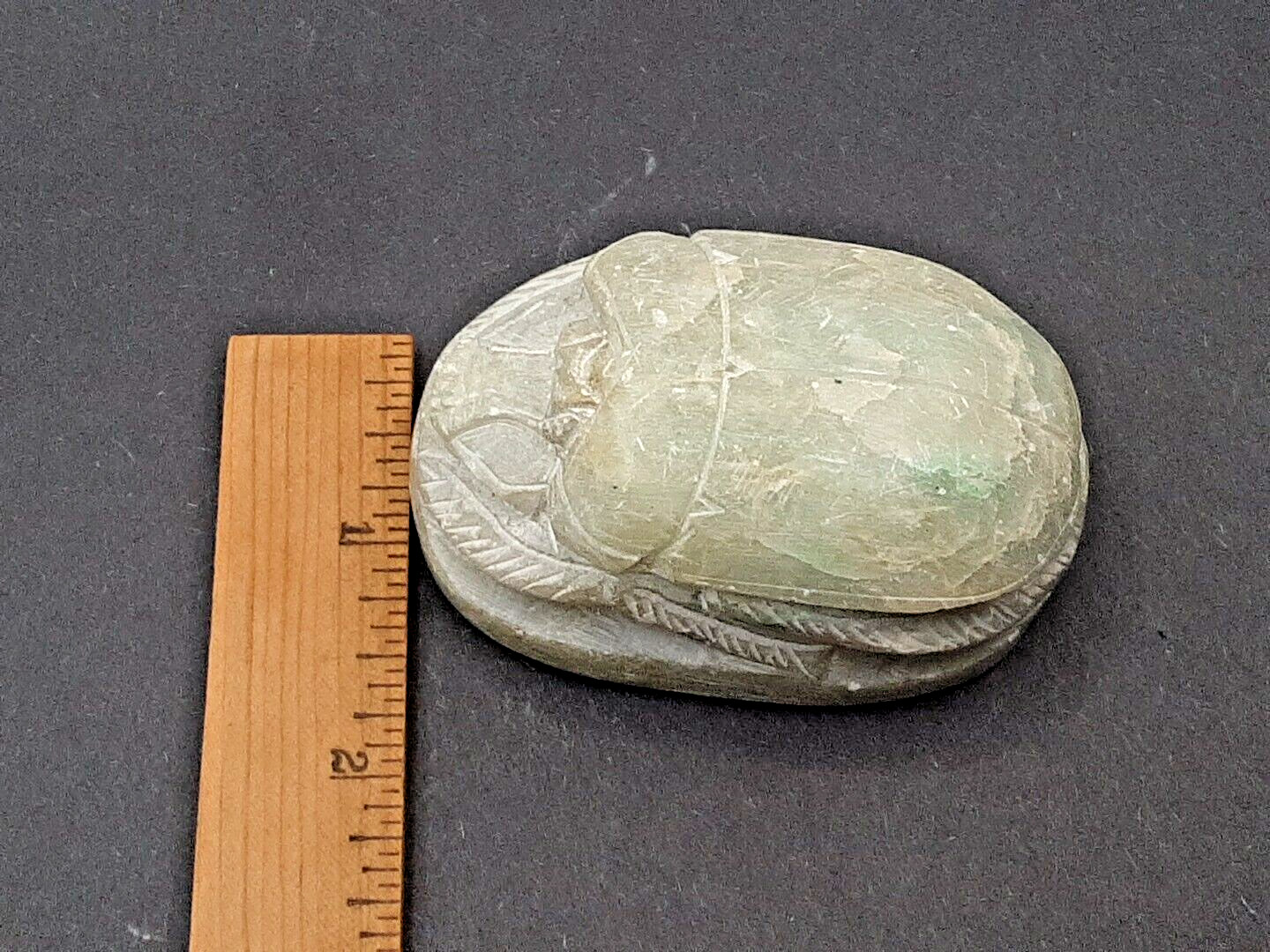 Egyptian Scarab Beetle Hand Carved Stone Hieroglyphics 2 1/2″ Paperweight 5.5oz