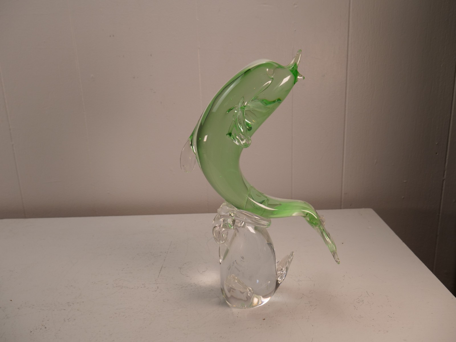 Vintage Large Murano Italian Art Glass Dolphin Sculpture Figure ~ 12″ Tall