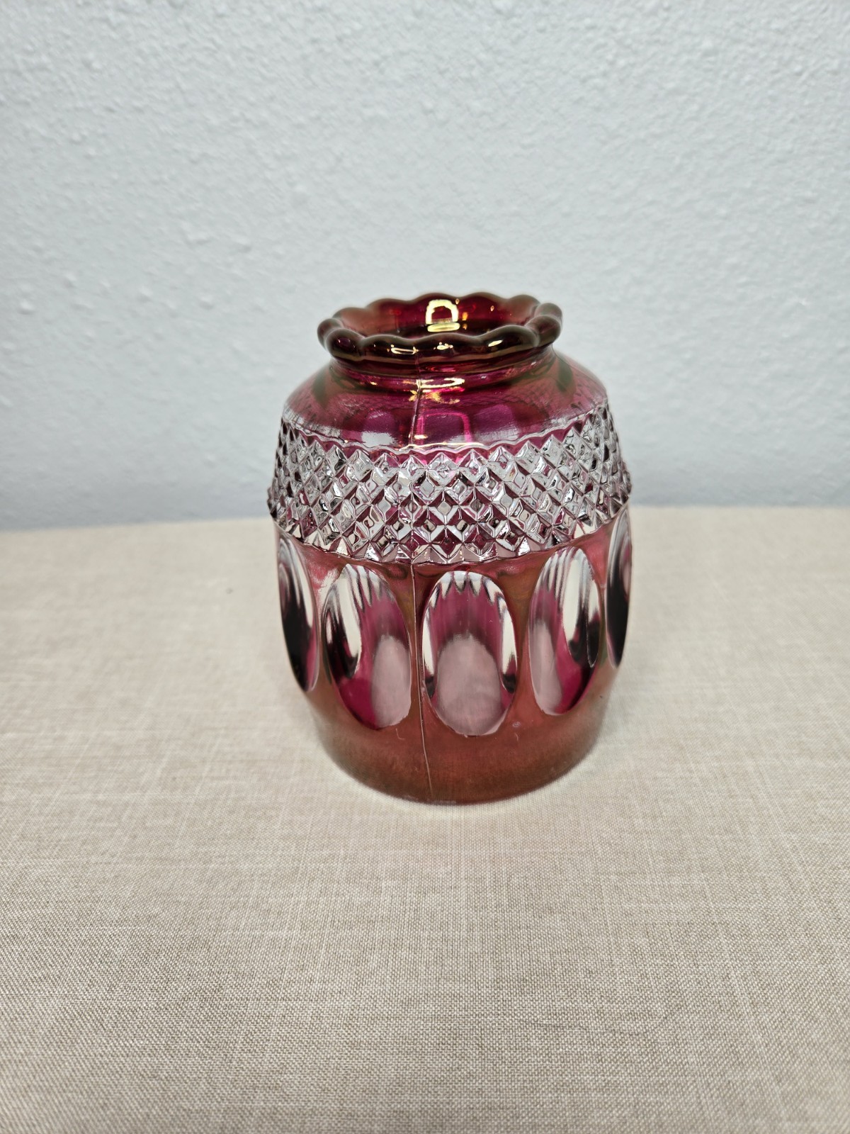 Westmoreland Wakefield Ruby Red – Cut to Clear Thumbprint Fairy Lamp TOP ONLY