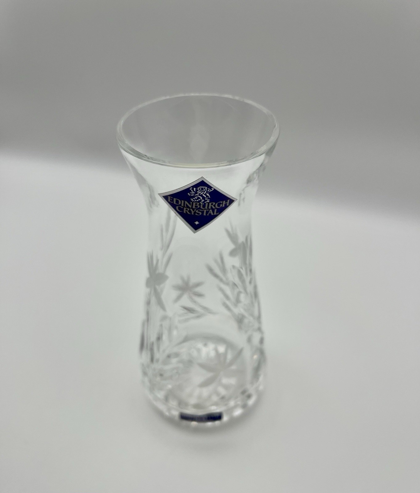 Vintage Edinburgh International Crystal Bud Vase Floral Etched Daisy
