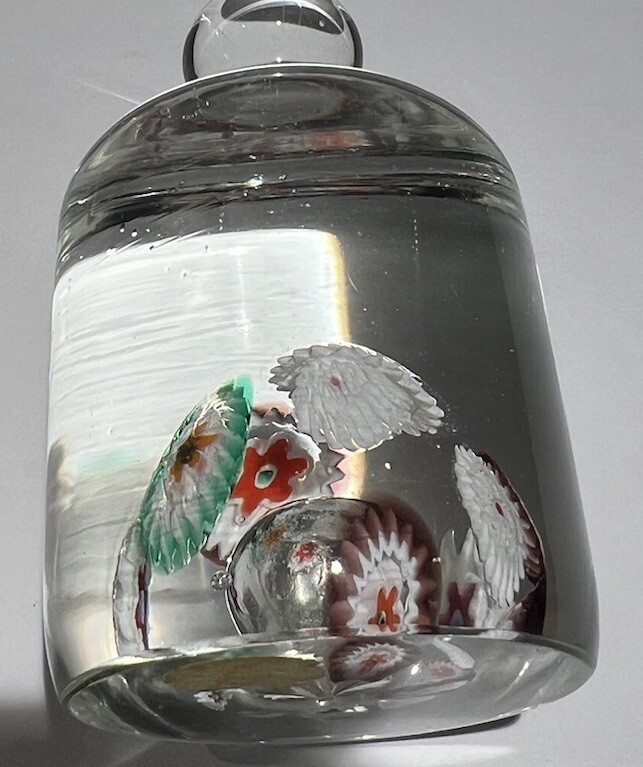 Fratelli Murano Art Glass Millefiori Knob Top Paper Weight Floral 4.5×2.25