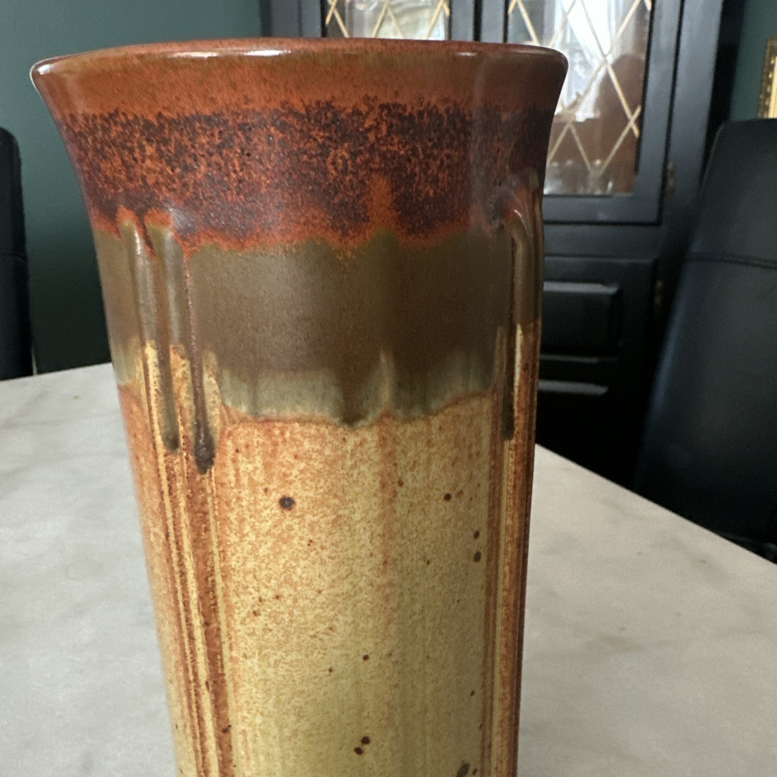 Smokey Mountain Pottery 8.75″H Brown, Tan & Rust Vase – Handmade – Mint