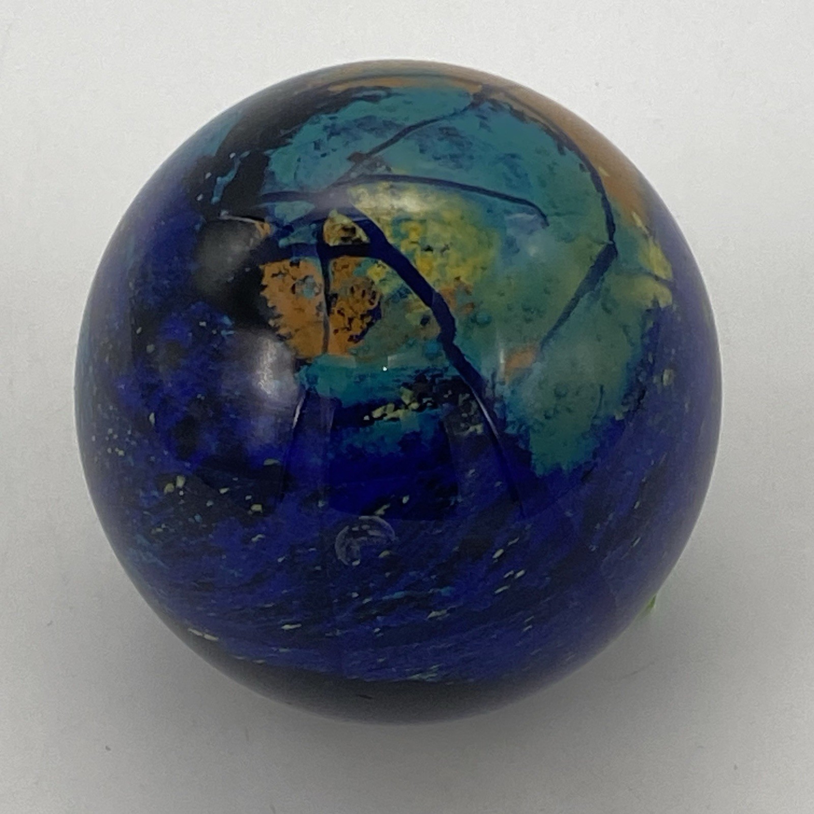 3.5″ Art Glass PAPERWEIGHT Round 27 oz. Orb Sphere Blue Green Orange Yellow
