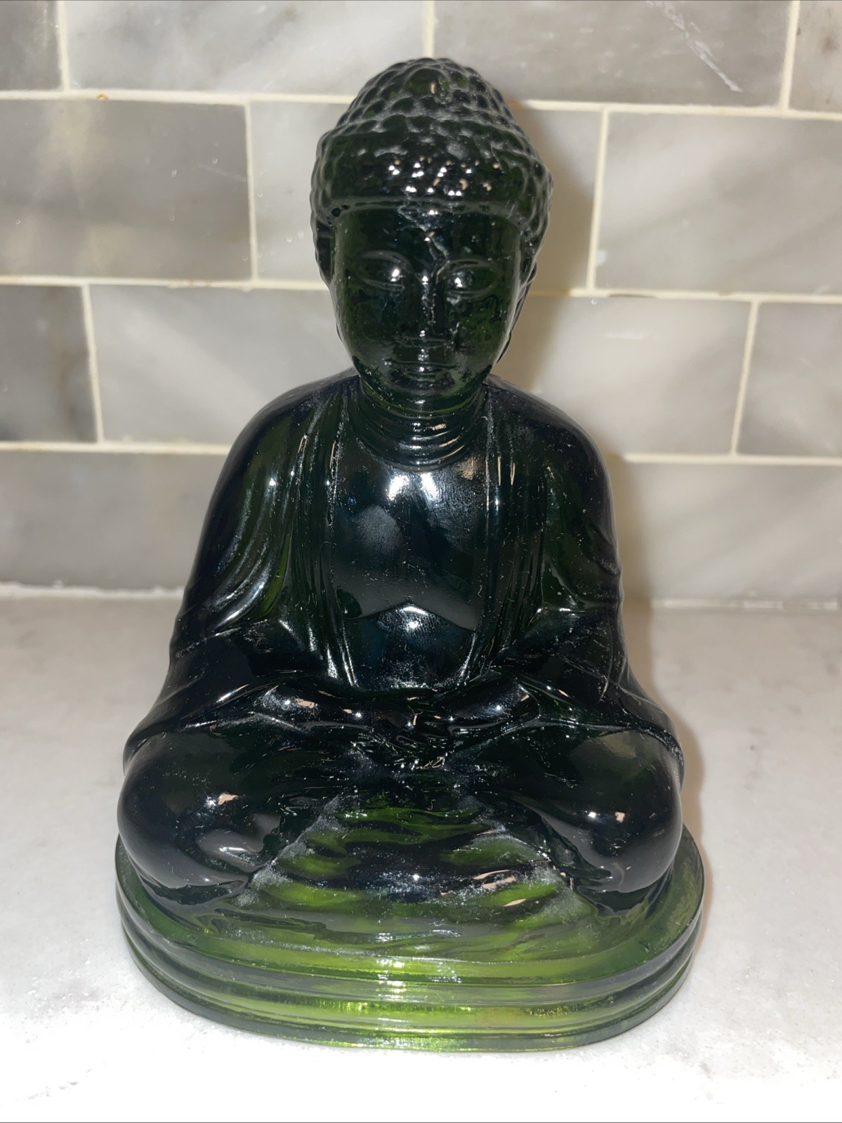 GILLINDER GREEN GLASS BUDDHA VINTAGE 1990’S Signed Beautiful
