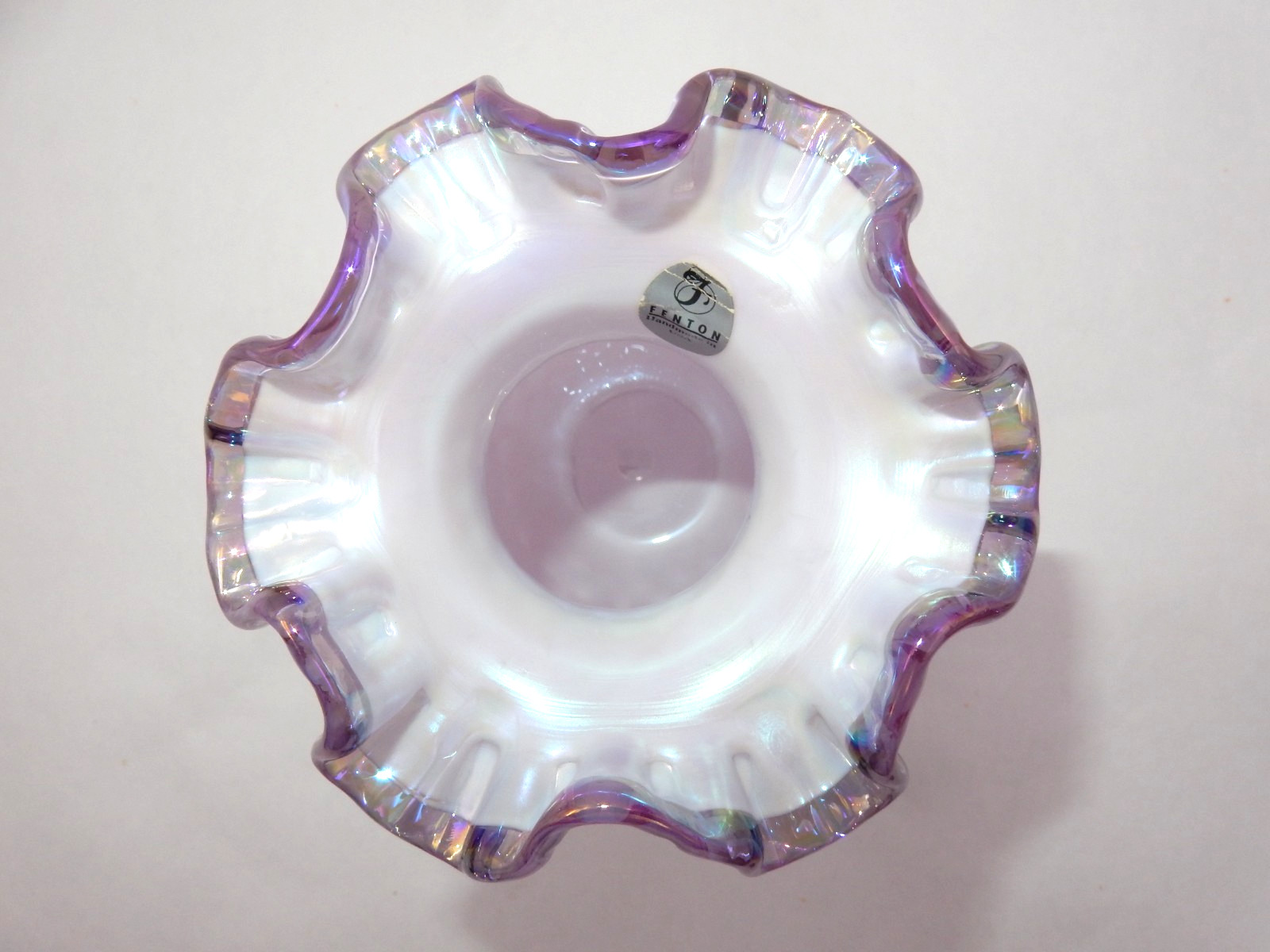 FENTON HOBNAIL VIOLET OPALESCENT IRIDIZED RUFFLED EDGE 5-3/4″ VASE CHIFFON PINK