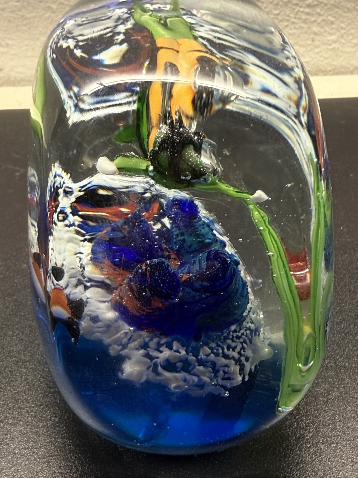Vintage Murano Glass Fish Aquarium with Scuba Diver Paperweight!