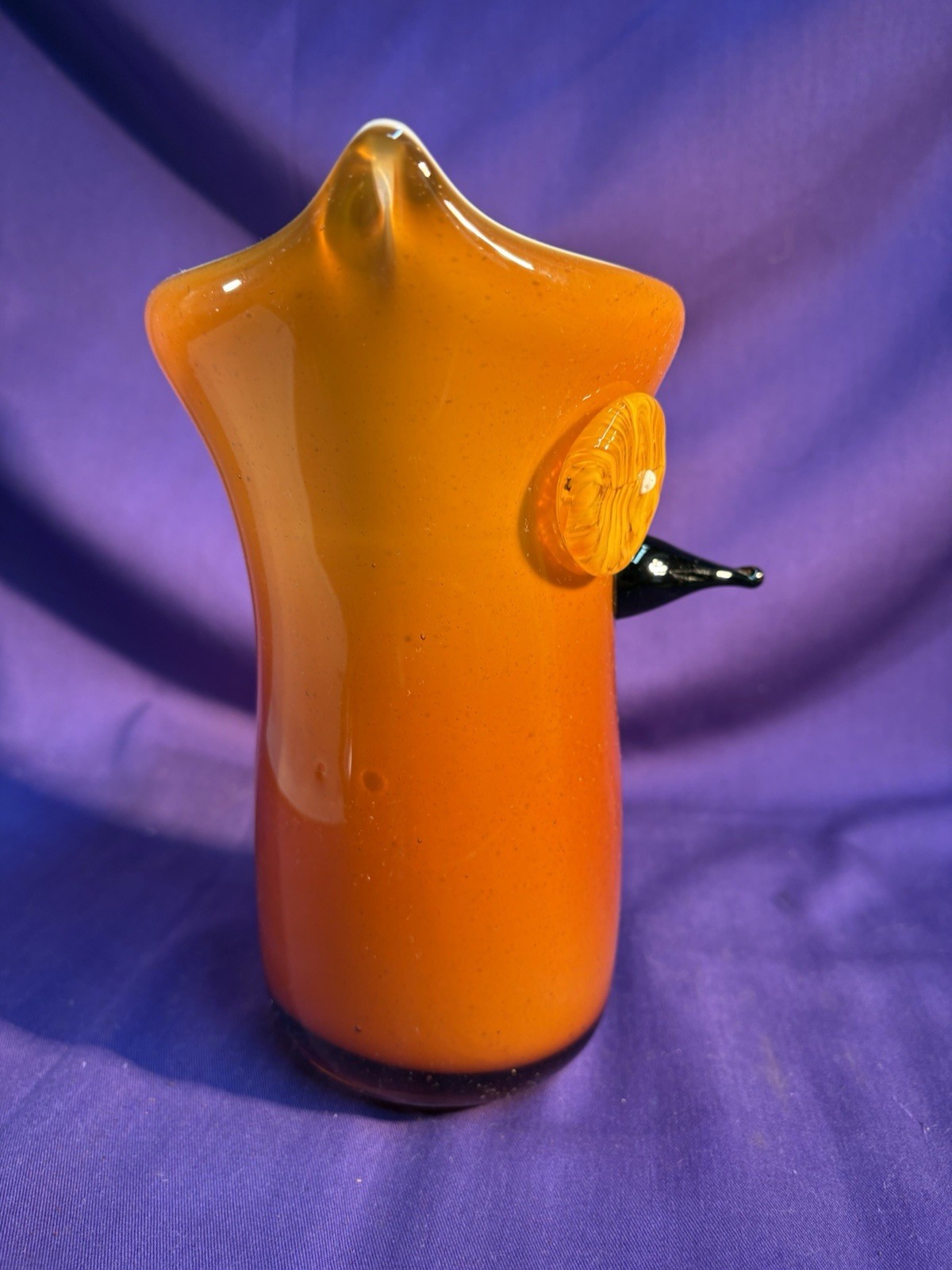 Orange Owl Vase in Murano style hand-blown 8in 20cm 3 pounds