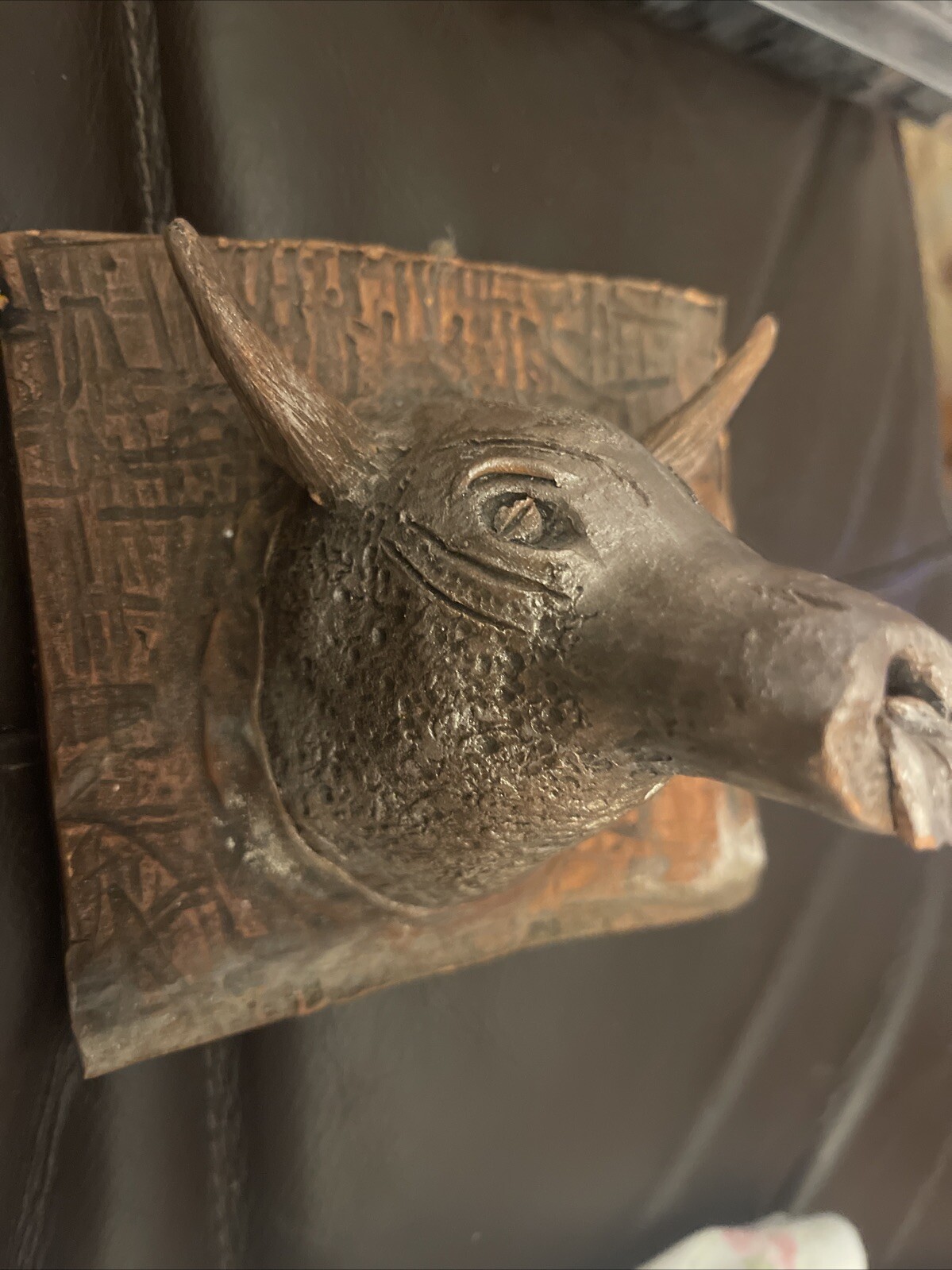 Studio Pottery Boar Head Sculpture ~4.5×4.5×4”