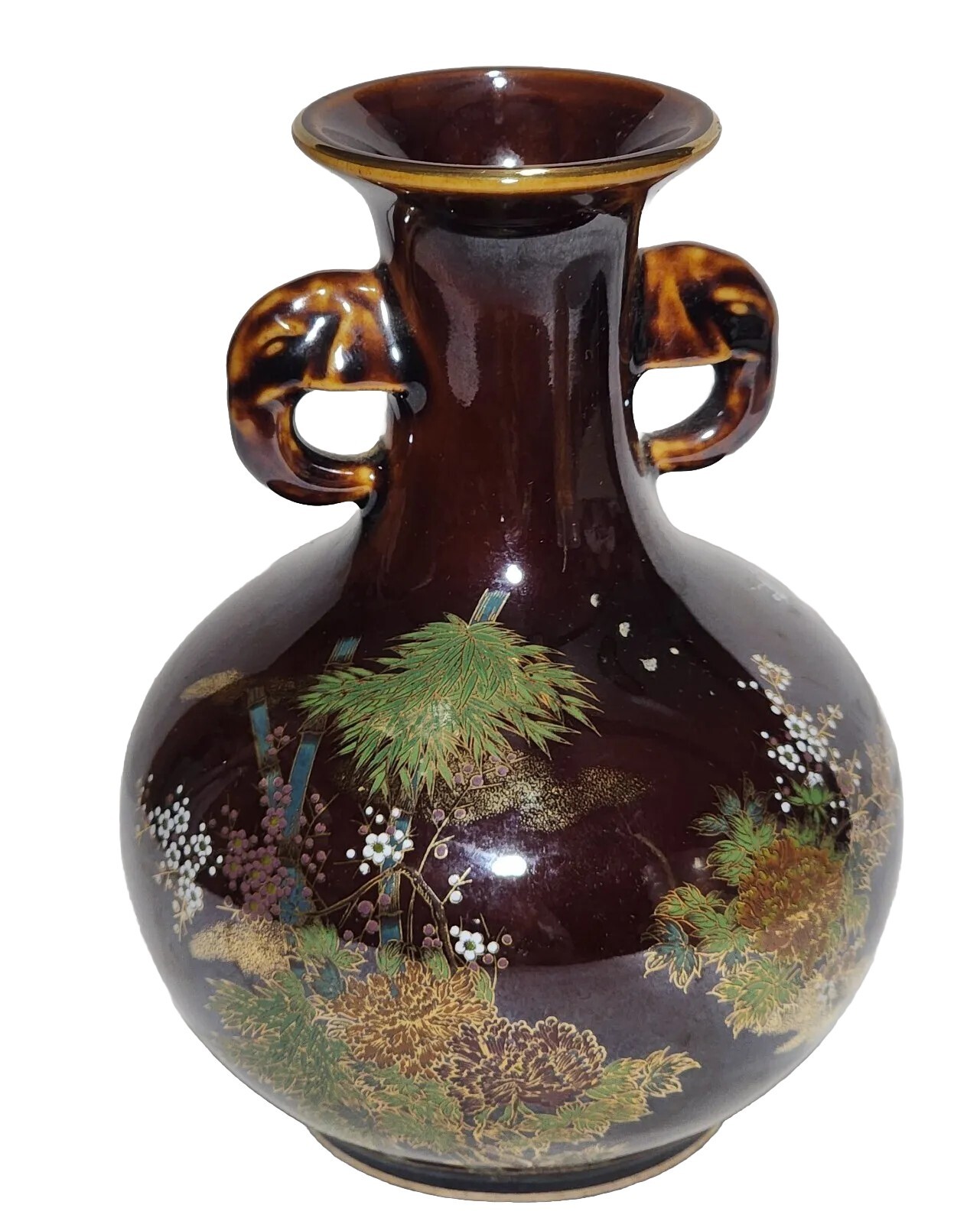 Vintage Elephant Elephants Handles Vase Pitcher Brown Ethnic Artist OMC Japan