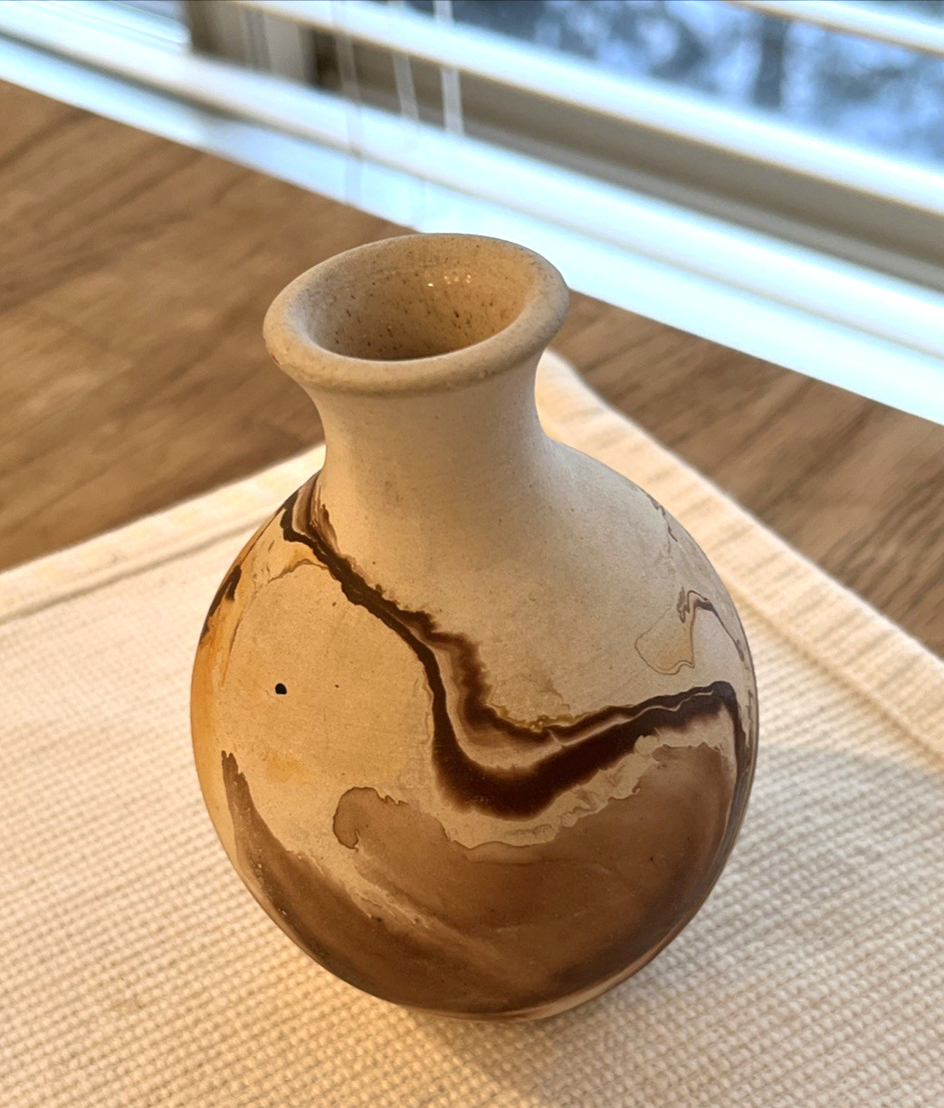 Nemadji Pottery USA Bud Vase Brown Earth Tones Swirl Retro Design 3.5” Inches
