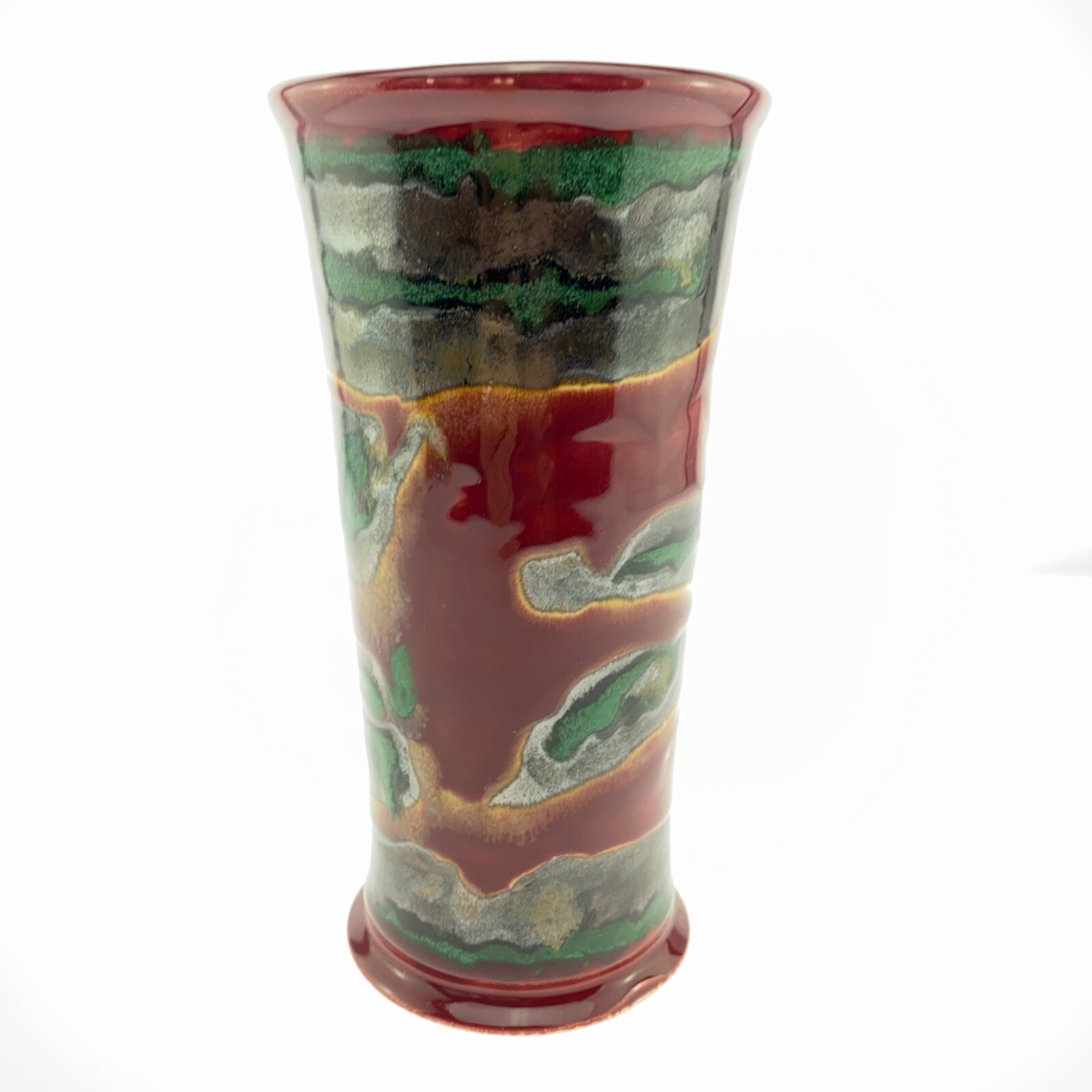 Studio Art Lava Drip Glaze Vase Pottery Red Green Vintage Signed by Artist