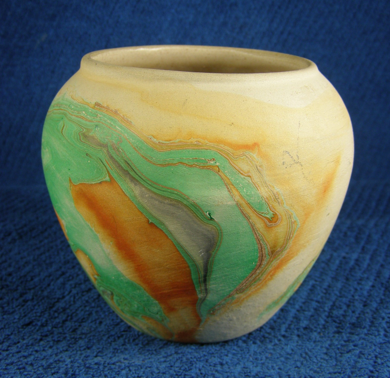 Vintage NEMADJI Pottery Vase – Green, Orange and Tan