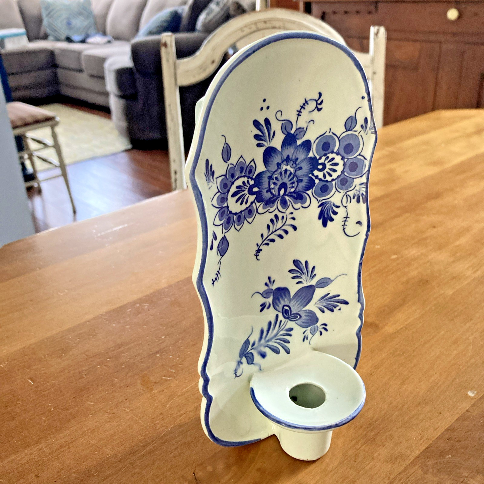 Beautiful Vintage Delft Ceramic Pottery Wall Vase And Candle Holder 8 in x 4 in