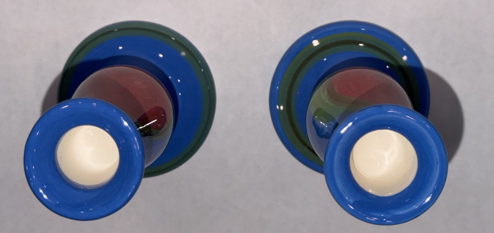 Vintage Signed Gail Pittman Creation Blue 5″ Candlesticks Holders Set of 2