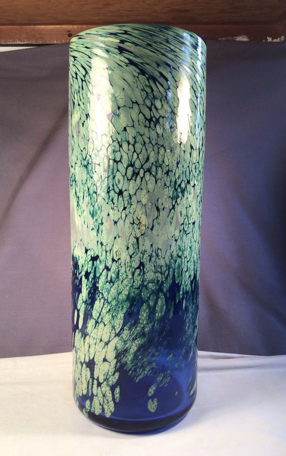 Eickholt Iridescent Translucent Abstract Studio Art Glass 15.75” Cylinder Vase