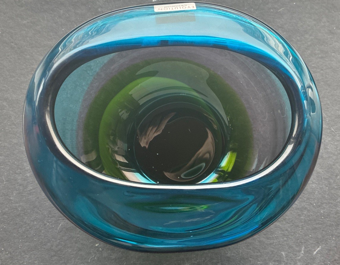 Chic WATERFORD EVOLUTION Blue & Green HORIZON Glass Bowl/Centerpiece- RETIRED