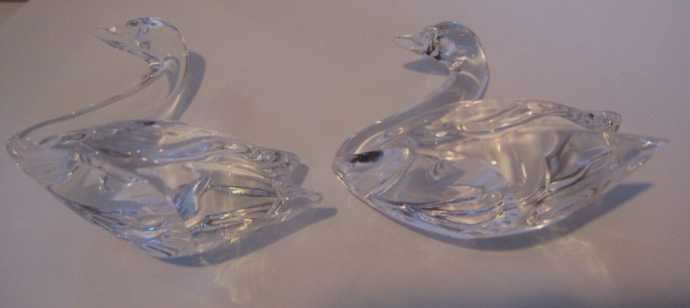VTG LEAD Crystal Swan Figurine Clear MINIATURE Flirting Swan 1-3/4″W X 1-1/4″ H