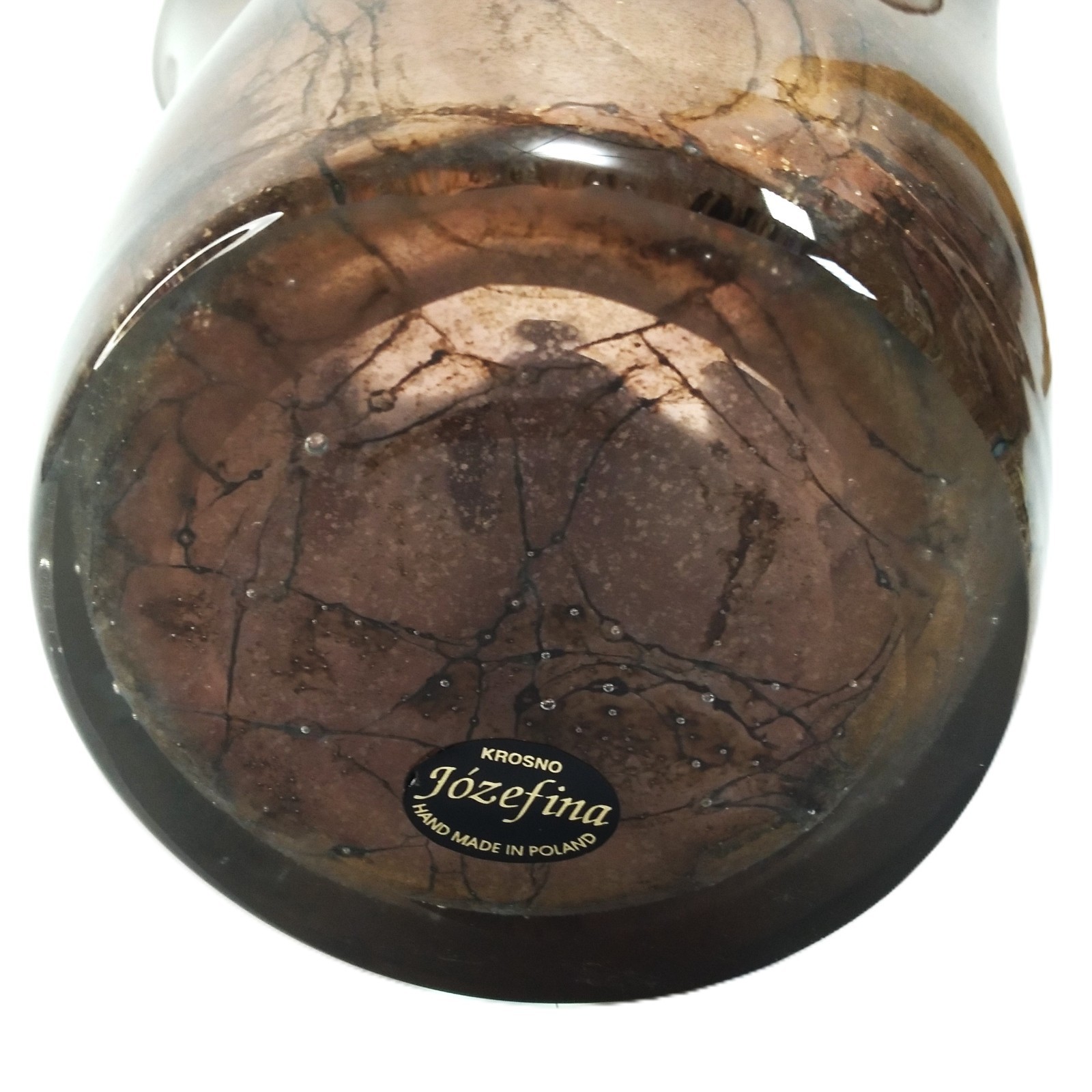 Jozefina Krosno Handkerchief Vase 9.5″ Tall Art Glass Marble Brown Black Glitter