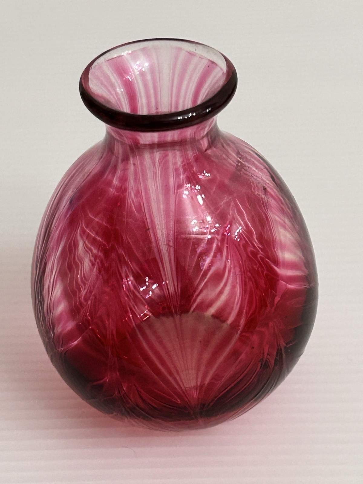 Charles Lotton Cranberry Leaves Petals Small Vase Signed & Dated 1980 *READ*