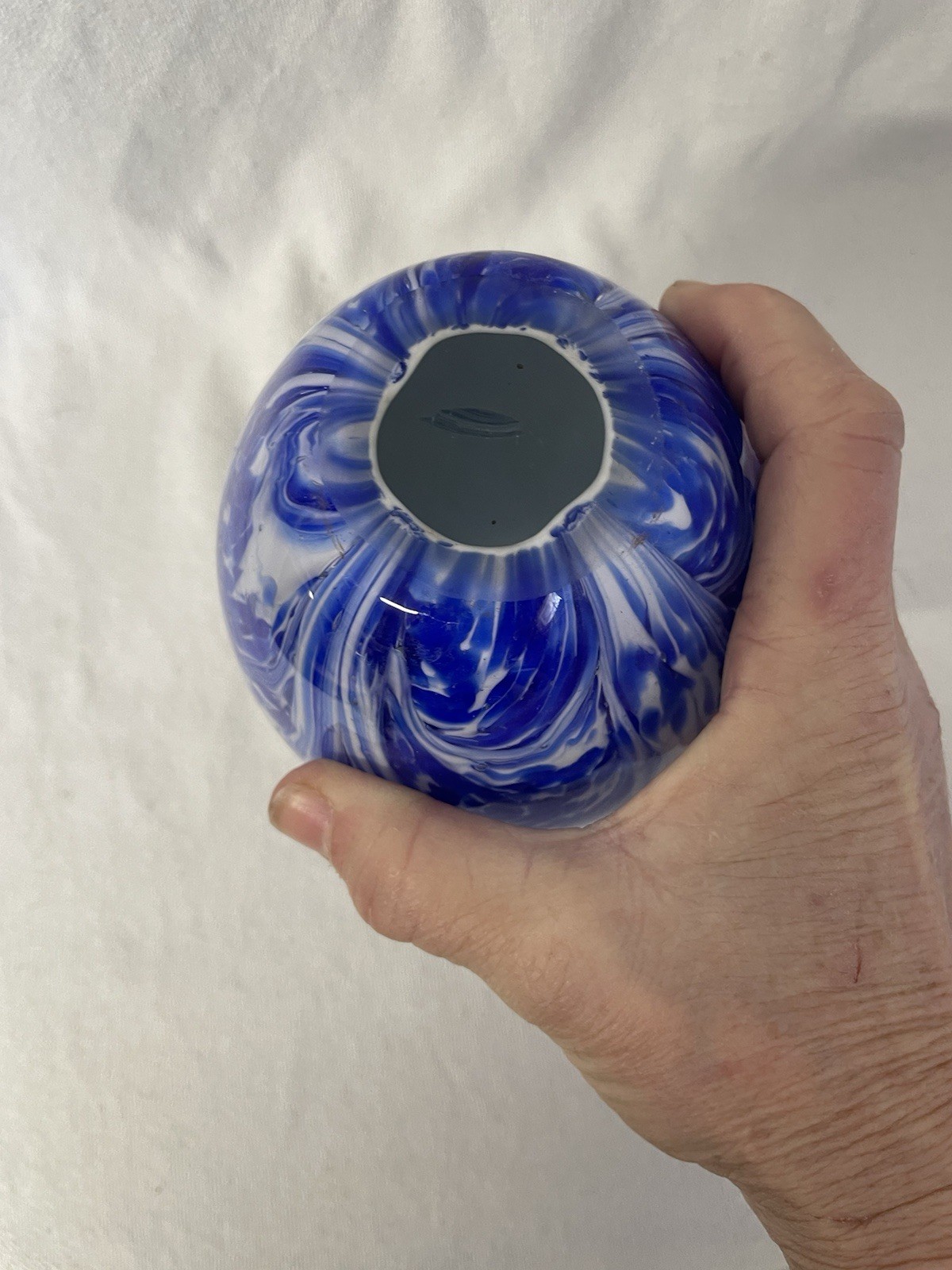 Handblown Art Egg Shaped Blue/ White Paperweight Figurine 8” Tall 5Lbs 13oz