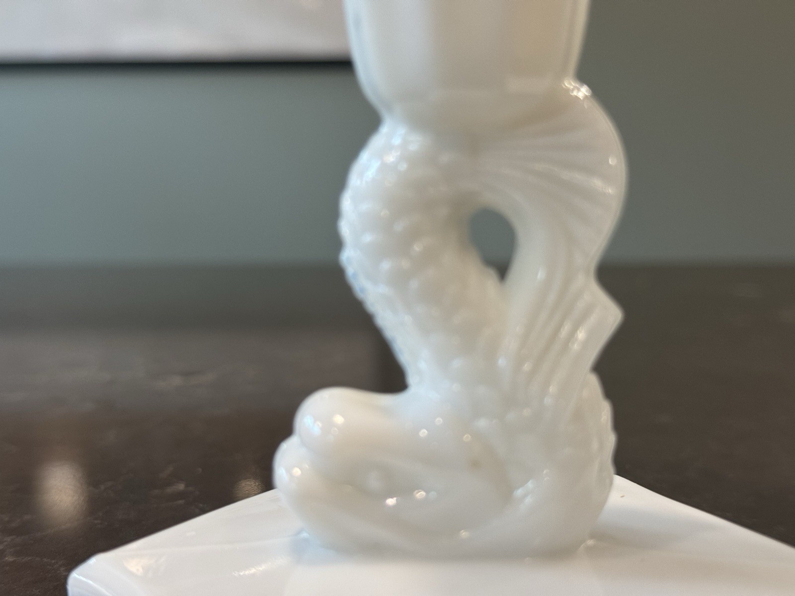 Westmoreland Glass DP 1 Series Dolphin 4″ Candlestick Pair in Milk Glass Custard