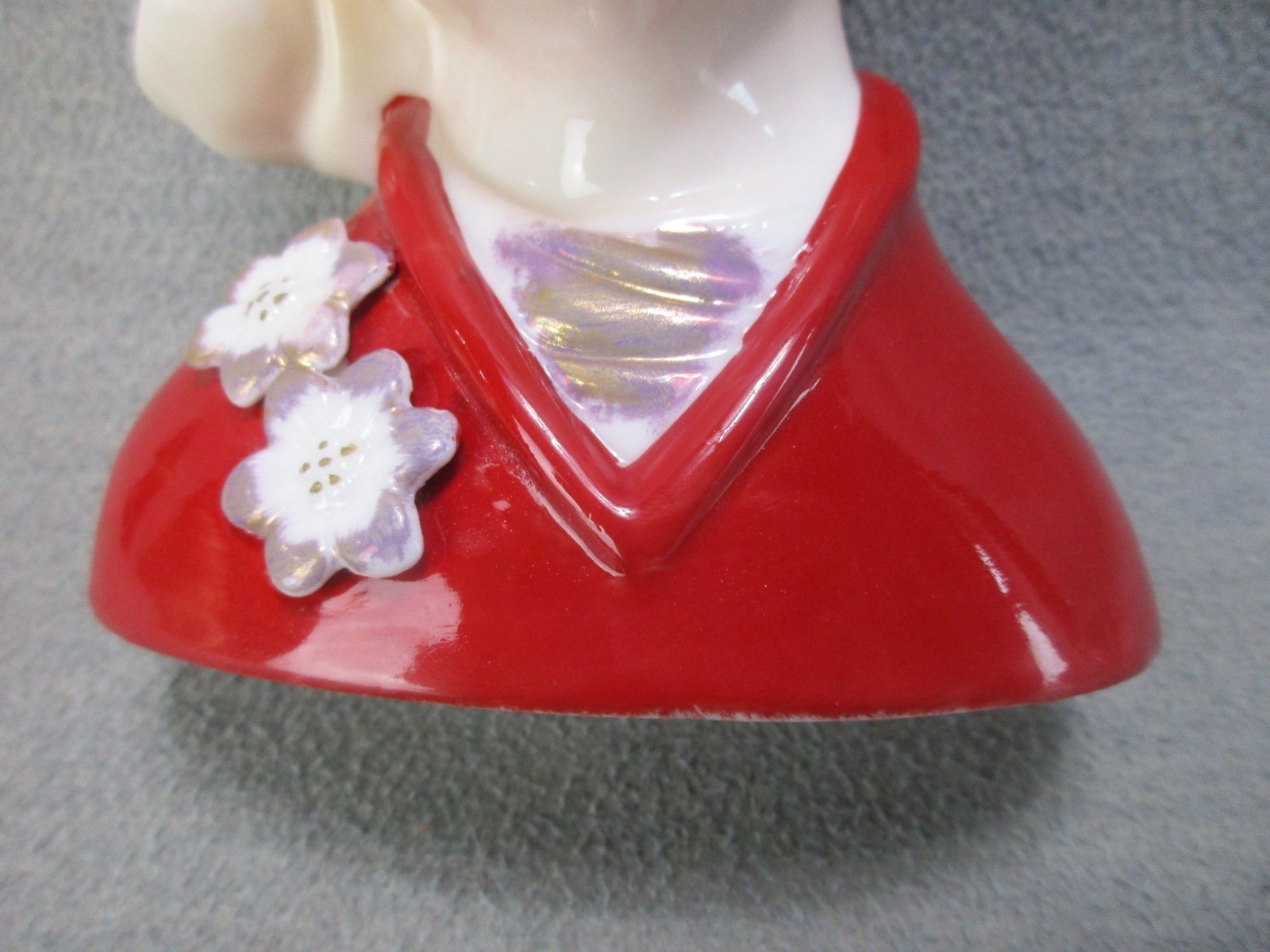 Vintage Lady Head Vase Red Gold Poinsettia 6.5 in Christmas Valentine Romance