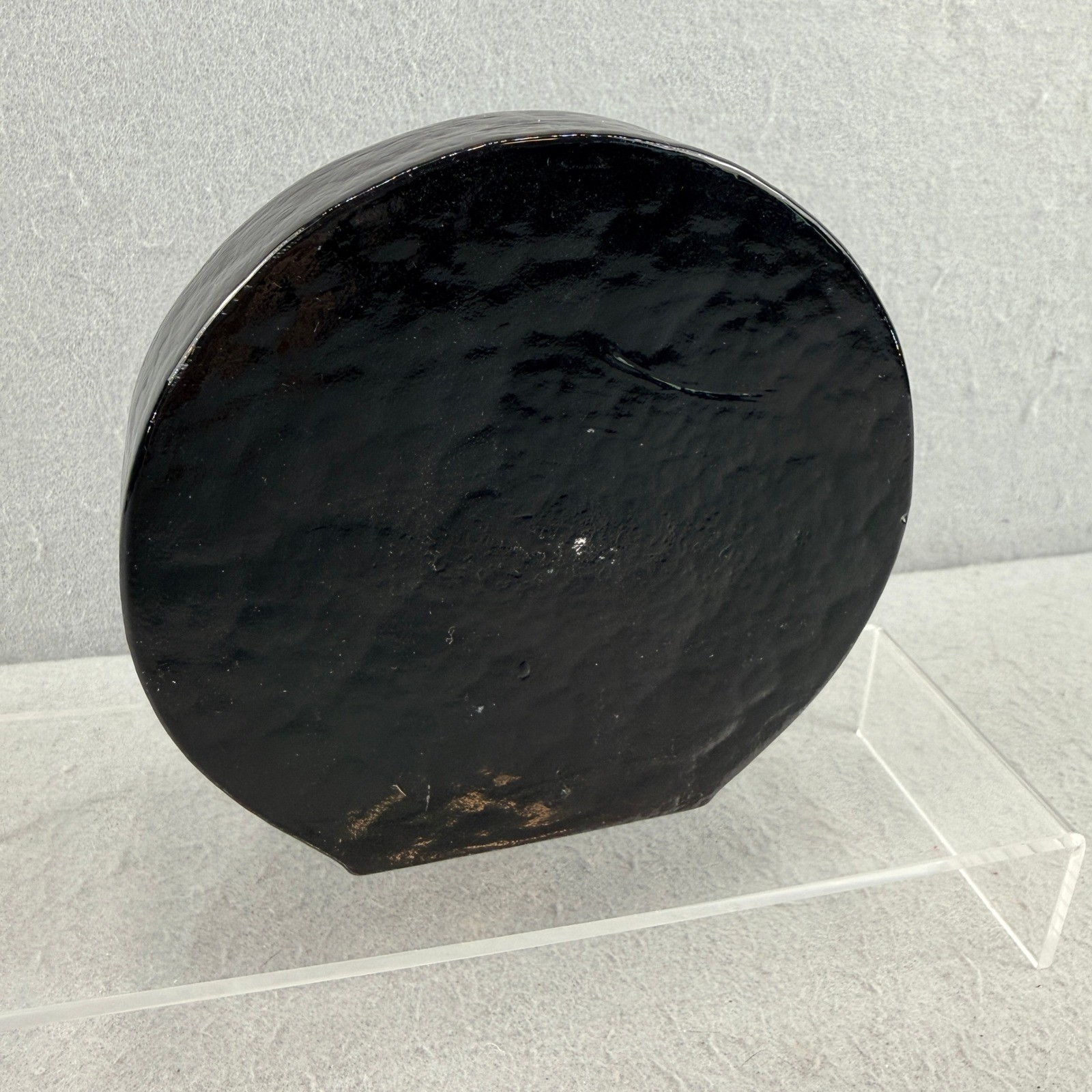 Blenko 2018 Art Glass Disc Bookend Deep Purple/Ebony? Signed