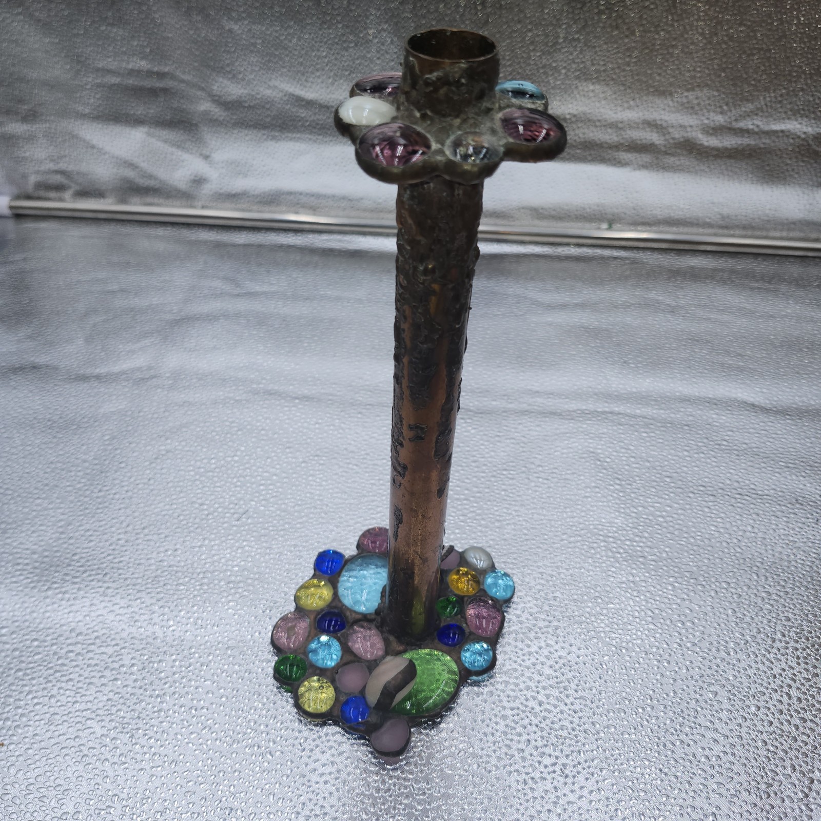 Diane Markin Handmade Jewel Glass Copper Metal Drip Candlestick sNAIL