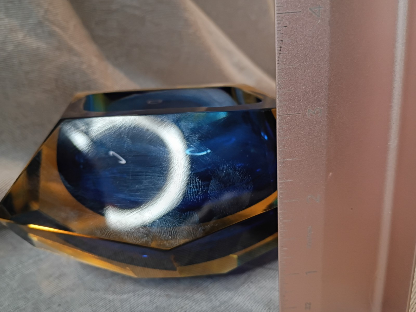 Murano Glass Faceted Blue and Yellow Geode Bowl Ashtray Flavio Poli Sommerso