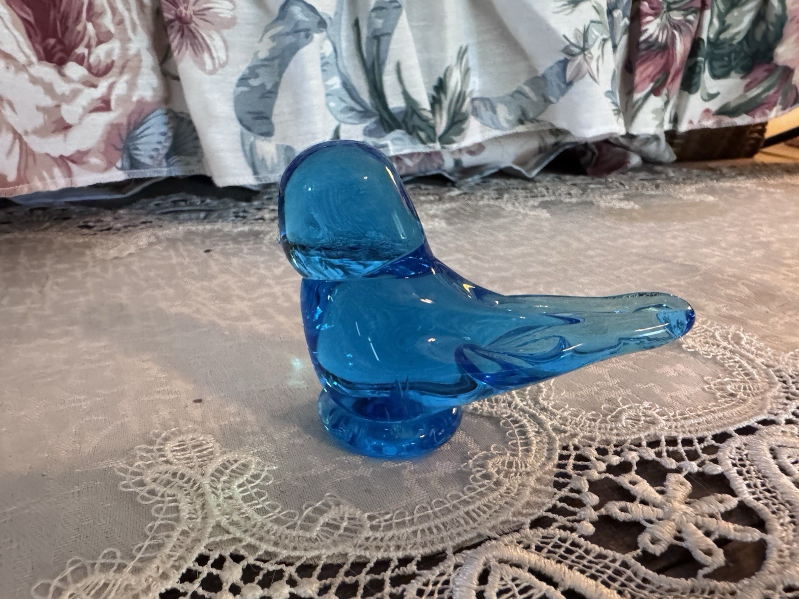 Fenton Blue Glass Hobnail Pattern Bell with Handle, Blue glass bird set
