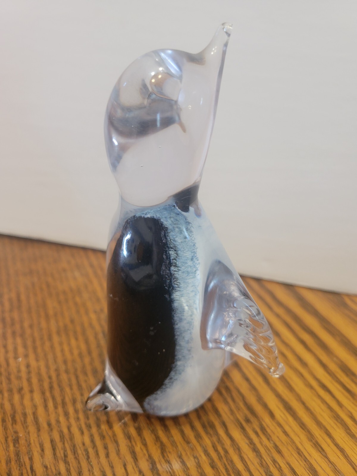 Murano Style Penguin Black White Clear Glass Art Glass Decor 5″