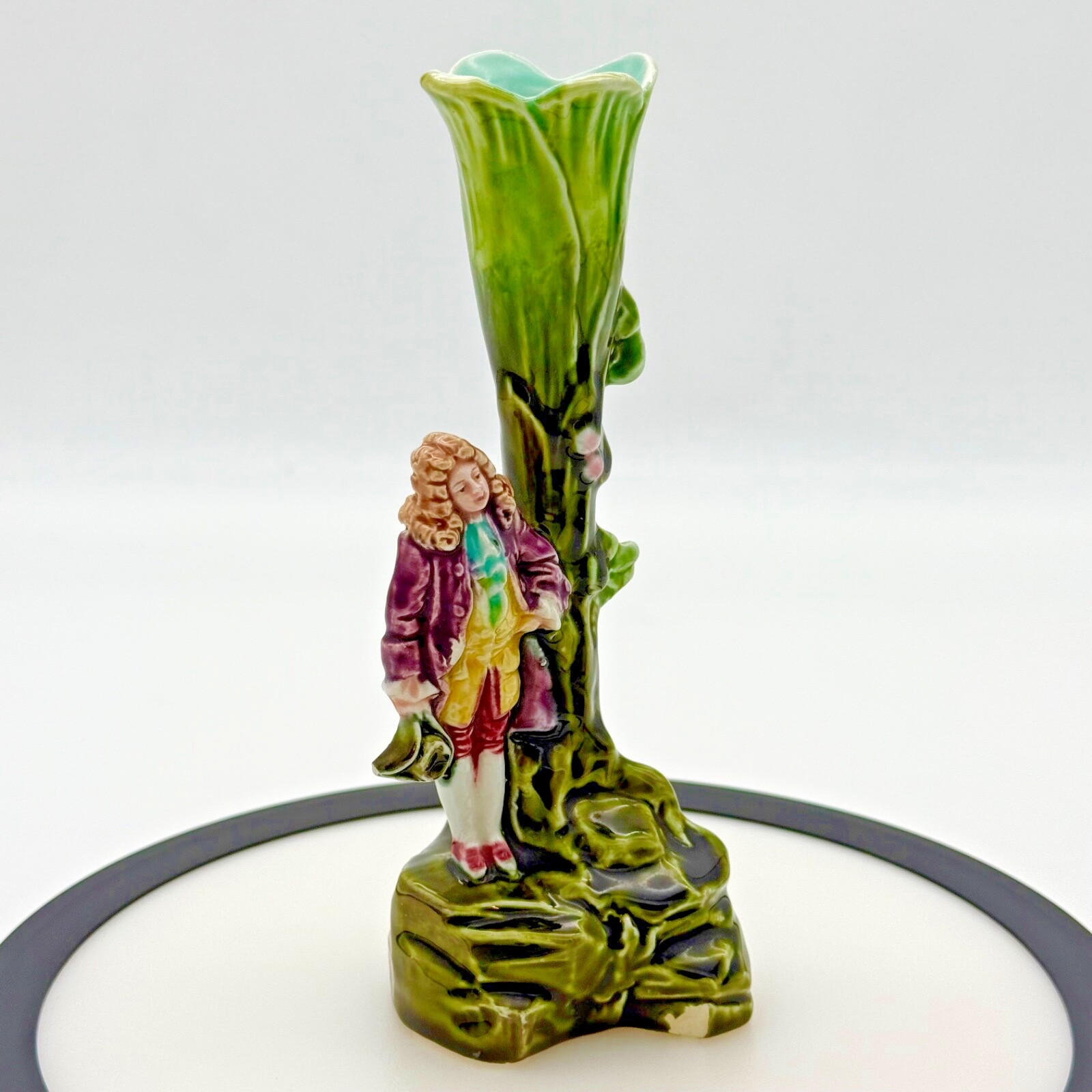 Antique French Majolica Bud Vase Figural Pottery Spill Vase Read