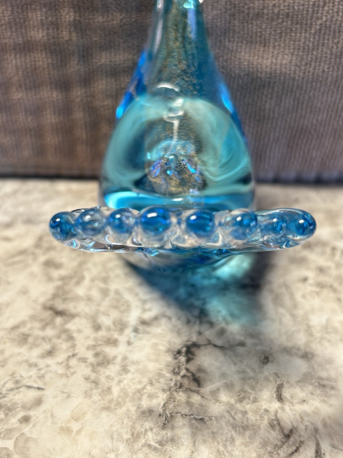 Clear and blue glass bird figure with gold flakes inside #B11