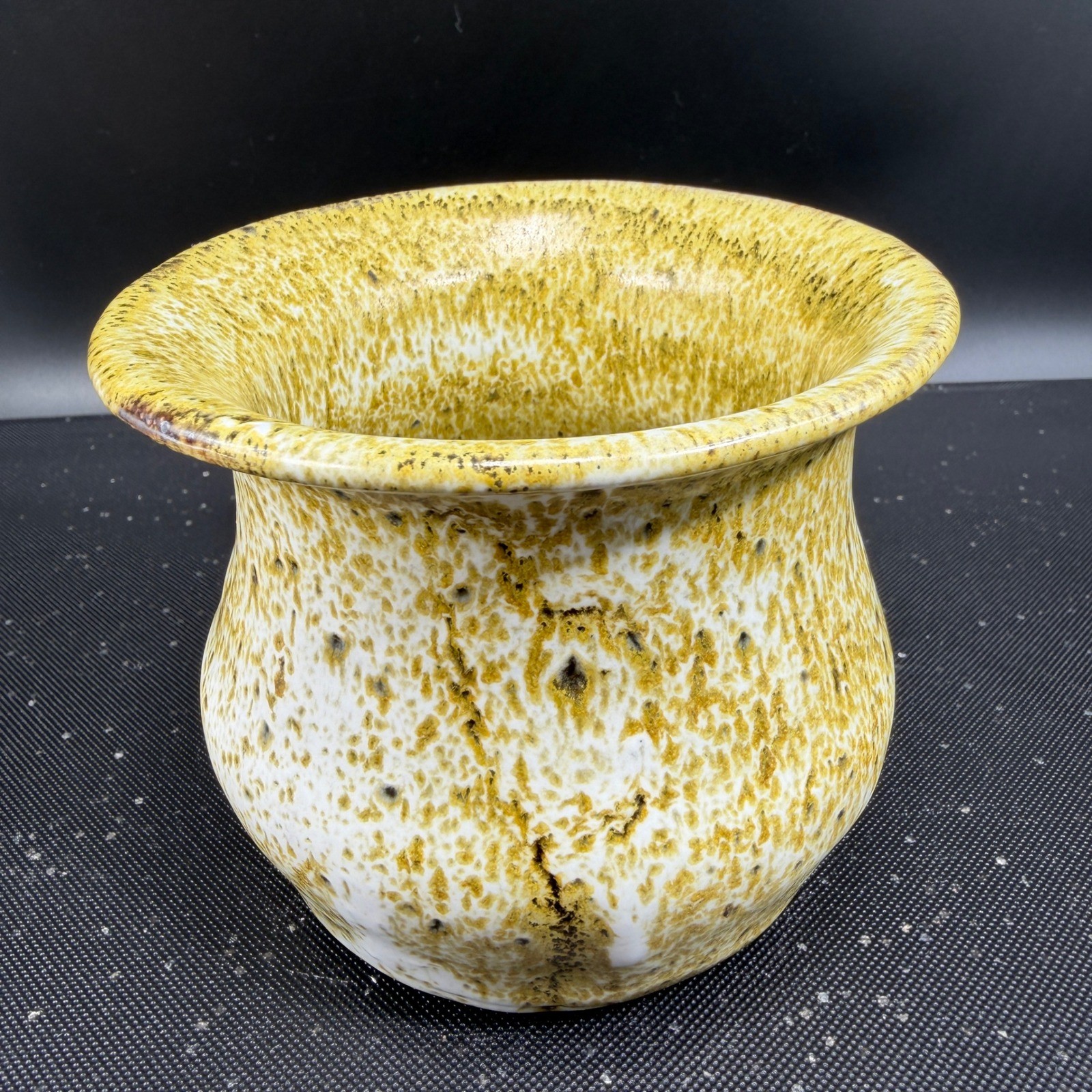 Studio Pottery Yellow Speckled Glaze Ceramic Vessel Signed Hand Thrown Vase 4in