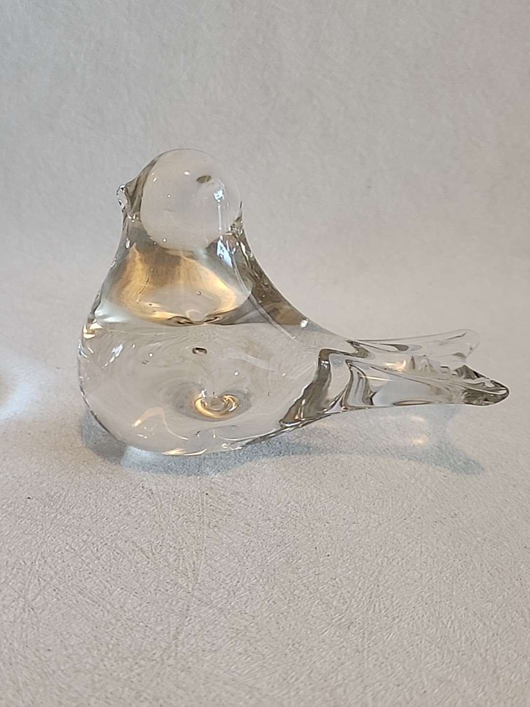 VINTAGE GLASS BIRD PAPERWEIGHT ART GLASS CLEAR/YELLOW 3 INCHES TALL