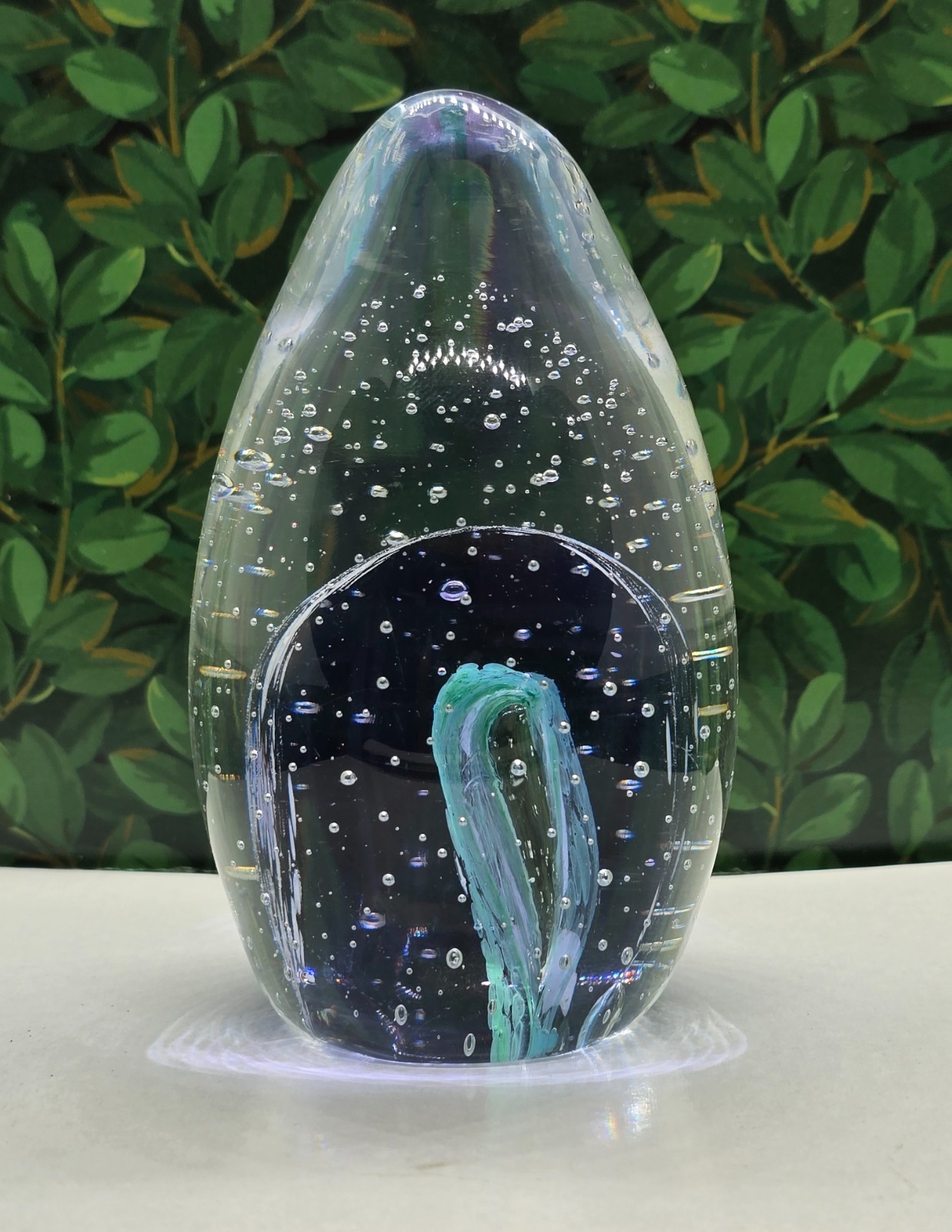 Pre-owned Art Glass Paperwieght–1 lb 3.3 ounces-4″ tall–2 3/8″ wide.