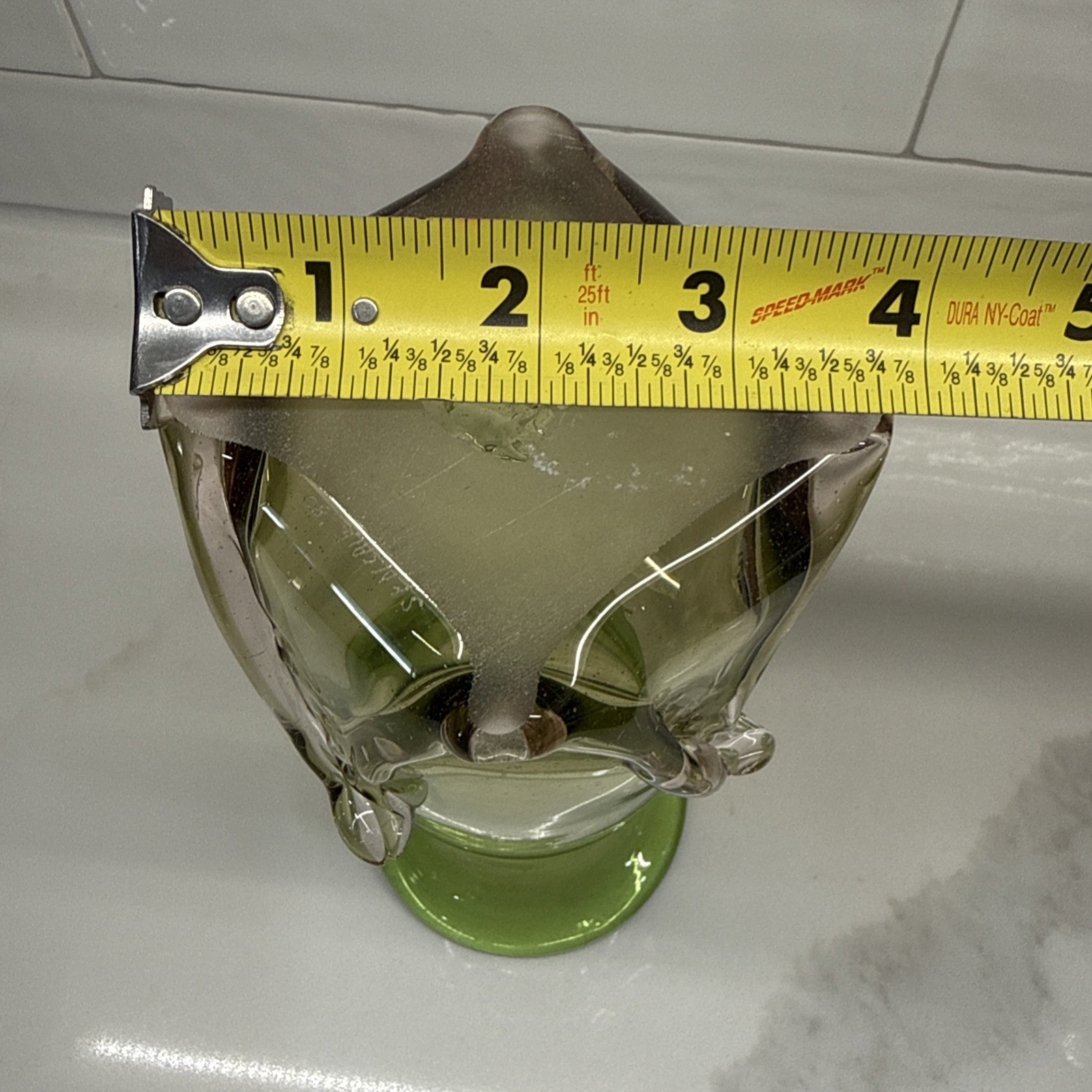 Signed Sensale ’86 Studio Art Glass Vase 8” Green Pink Applied Glass Sculpture