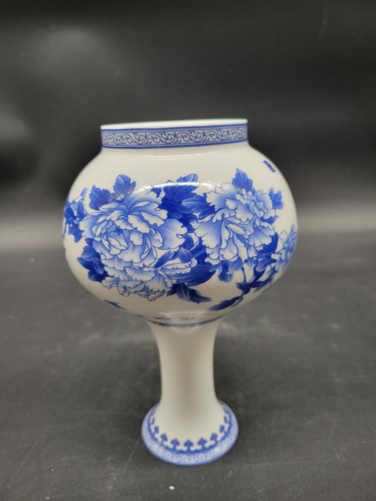 Chinese Blue & White Porcelain Vase Asian Oriental 9 inches Flowers & Caligraphy